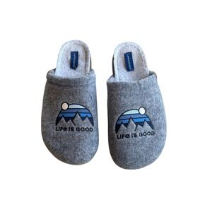 Life is Good Mens Mountain Scuff Slippers Gray Felt Faux Fur Lining Size 11M